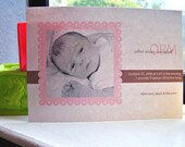 Pink Scallop Monogram Custom Photo Birth Annoucement Sample
