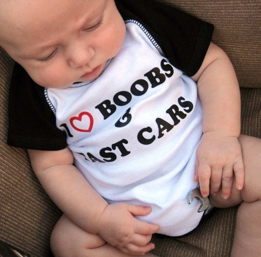 Boobs and Fast Cars Baby Onesie