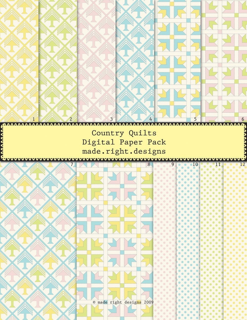 DIGITAL PAPER PACK- Country Quilts  - Card Making, Scrap Booking, Paper Crafts