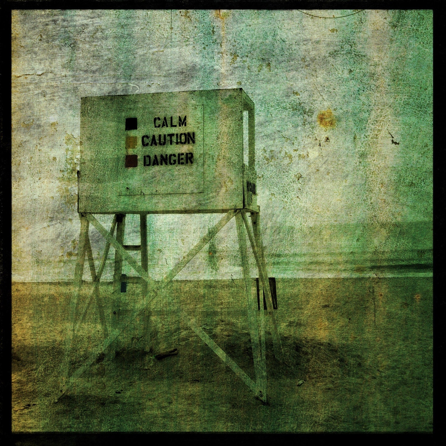 Calm Caution Danger 8 in x 8 in Fine Art Photograph - Seascape Photography - Wrightsville Beach Photography - Lifeguard Stand Photo
