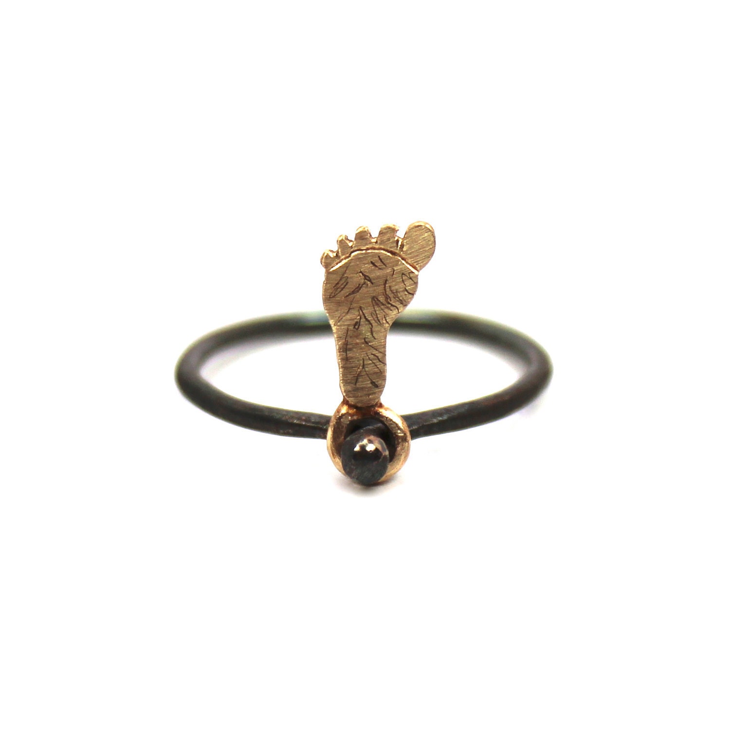Gold Footprint Oxidized Silver Ring - Dancing Foot - NangijalaJewelry