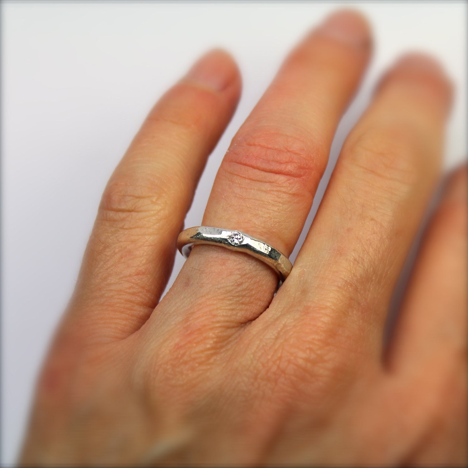 Sterling Silver Diamond Wedding Band - Subtle
