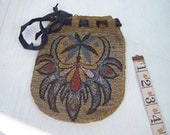 Antique  beaded bag purse French steel  micro metal beaded Floral esign reticule