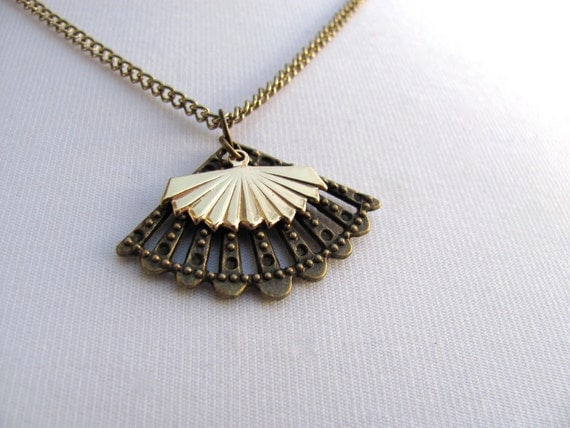 ON SALE: Spanish fans charm necklace on gold metal chain, handmade, vintage-inspired