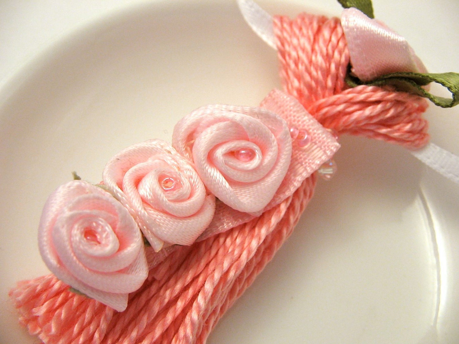 Pink Roses on Pink Wedding Spring Easter Ornament Gift Decoration Tassel