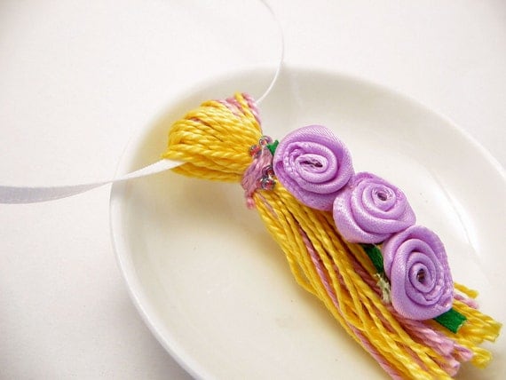 Purple Roses on Yellow and Purple Spring Easter Wedding Ornament Gift Decoration Tassel