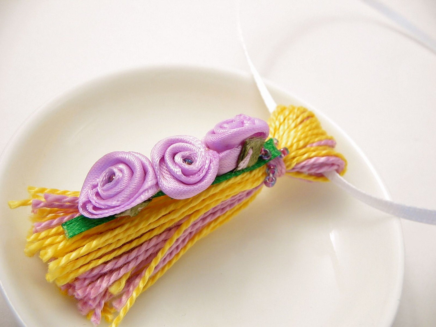 Purple Roses on Yellow and Purple Spring Easter Wedding Ornament Gift Decoration Tassel