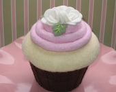 Felt Vanilla Cupcake With Pink Icing and White Roses