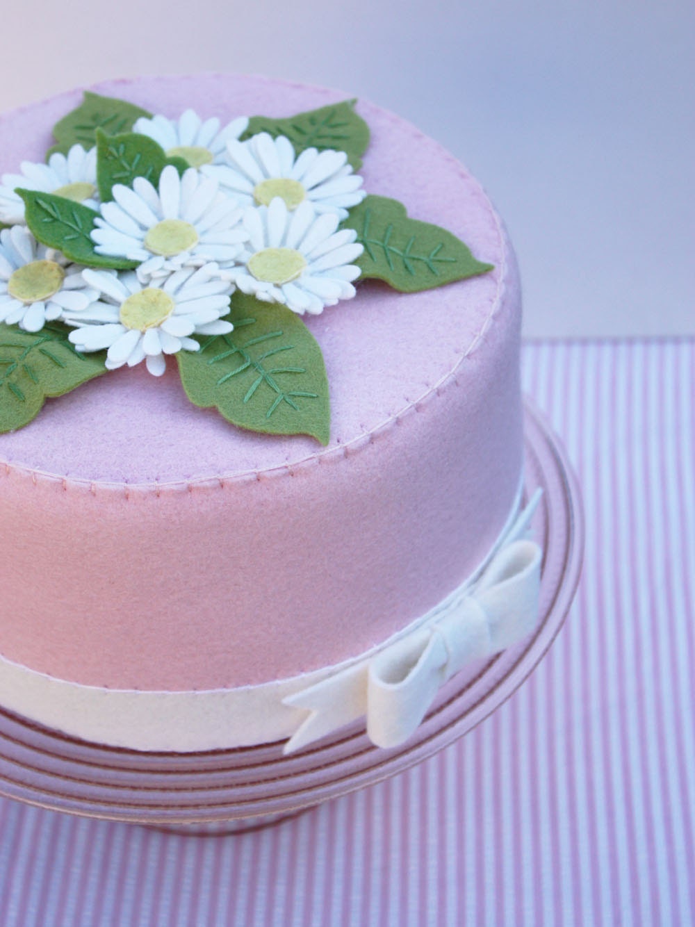 SALE Felt Cake Food Pink Daisy And Spring Green Easter