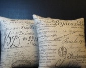 Pillows Pair of 14 by 14 Inch Paris Document French Script