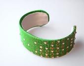 Green Gold Swarovski Necktie Cuff Bracelet 1inch