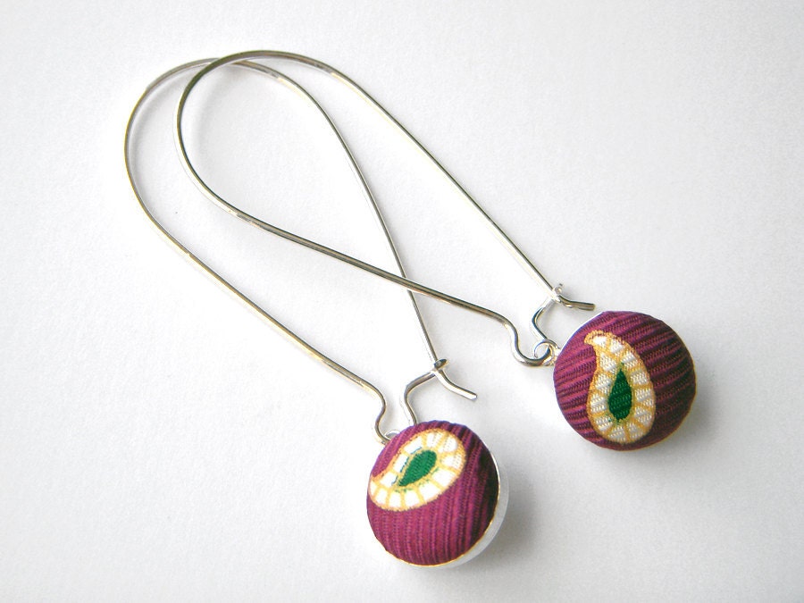 Pink Necktie Emerald Paisley Dangle Earrings Sterling Silver
