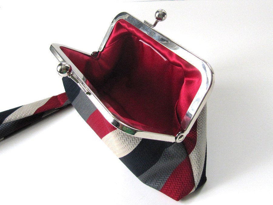 Patriotic Red White Blue Stripes Recycled Necktie Wristlet