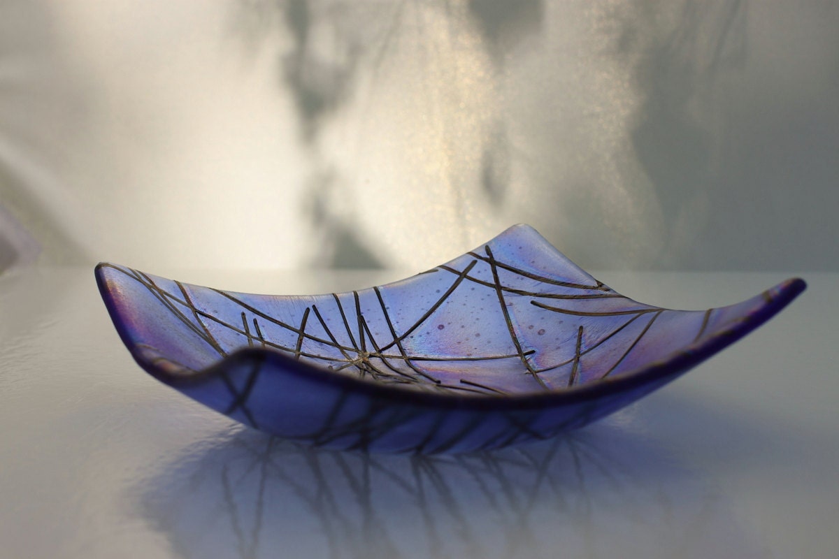 Fused Glass Dish - Iridized Steel Blue