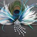 Peacock Feather Fascinator Flower Fan (Made to Order) Rhinestone Vintage Hair Clip Bridal Party Wedding Blue Green Turquoise Bridesmaids