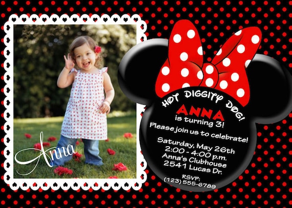 Minnie Mouse Birthday Invitation - Red Bow