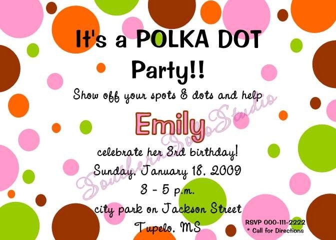 Polka Dot Party Invitations - Set of 10