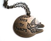 Brass Stamped Charm Necklace- You Rock My Heart
