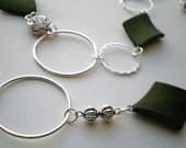 OOAK Olive Green Silver Link Statement Necklace No 2