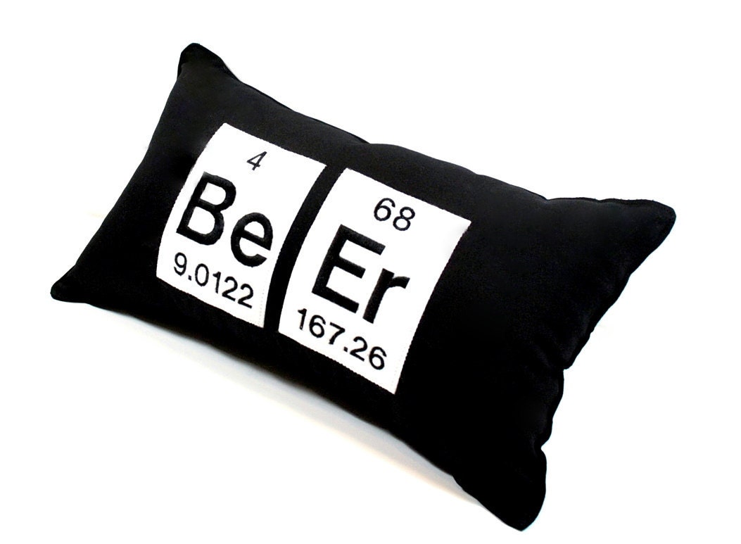 Pillow-Periodic Table Element  Beer Embroidered- black cotton and white felt