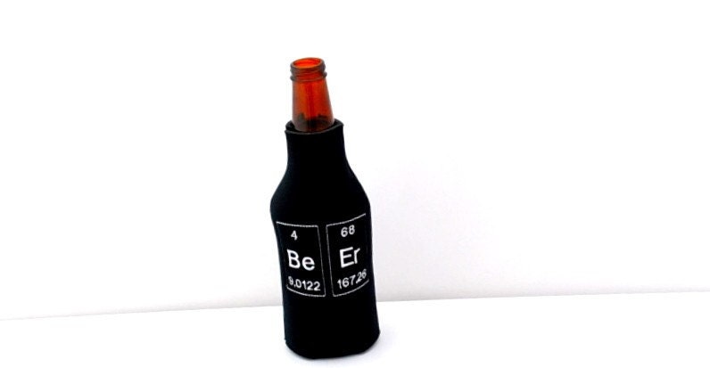Geeky Beer Cozy Periodic Table Bottle Black Neoprene