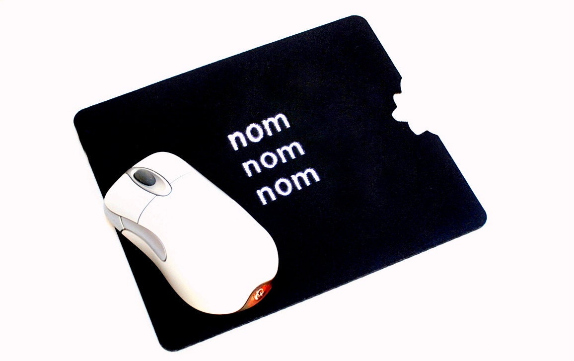 Mousepad- black nom nom nom with white embroidery