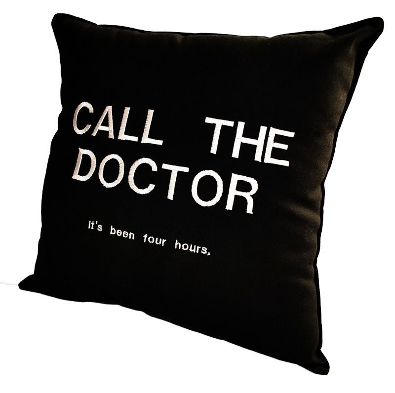 Call the Doctor Black Cotton Pillow