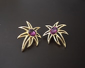 Vintage Starburst Earrings, Gold Earrings, Purple Earrings, Statement Earrings, Rhinestone Earrings