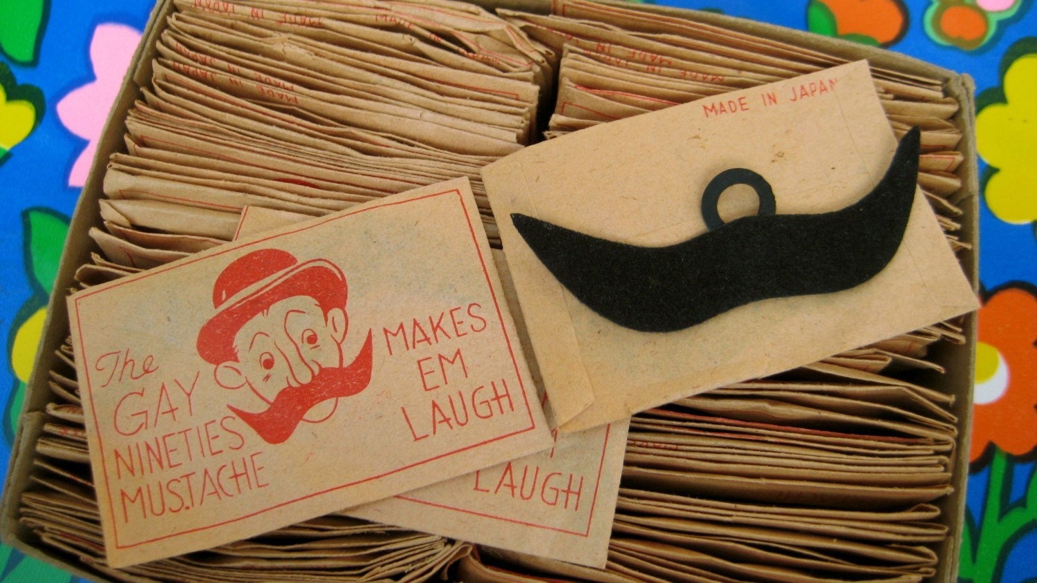 Vintage - Gay 90s Mustache - Made in Japan (Qty 1-Sealed Paper Envelopes-1 Mustache in each pack)-Movember