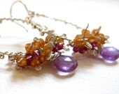 Gemstone Earrings, Sterling Silver Hoops, Purple Amethyst, Citrine, Pink Tourmaline, Wire Wrapped, Handmade Jewelry, Spring is Blooming