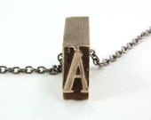 Initial Letter A - Bronze Letterpress Necklace - Personalized - Other Letters Available