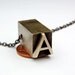 Letter A Letterpress Necklace - Brass Initial Personalized - Other Letters Available