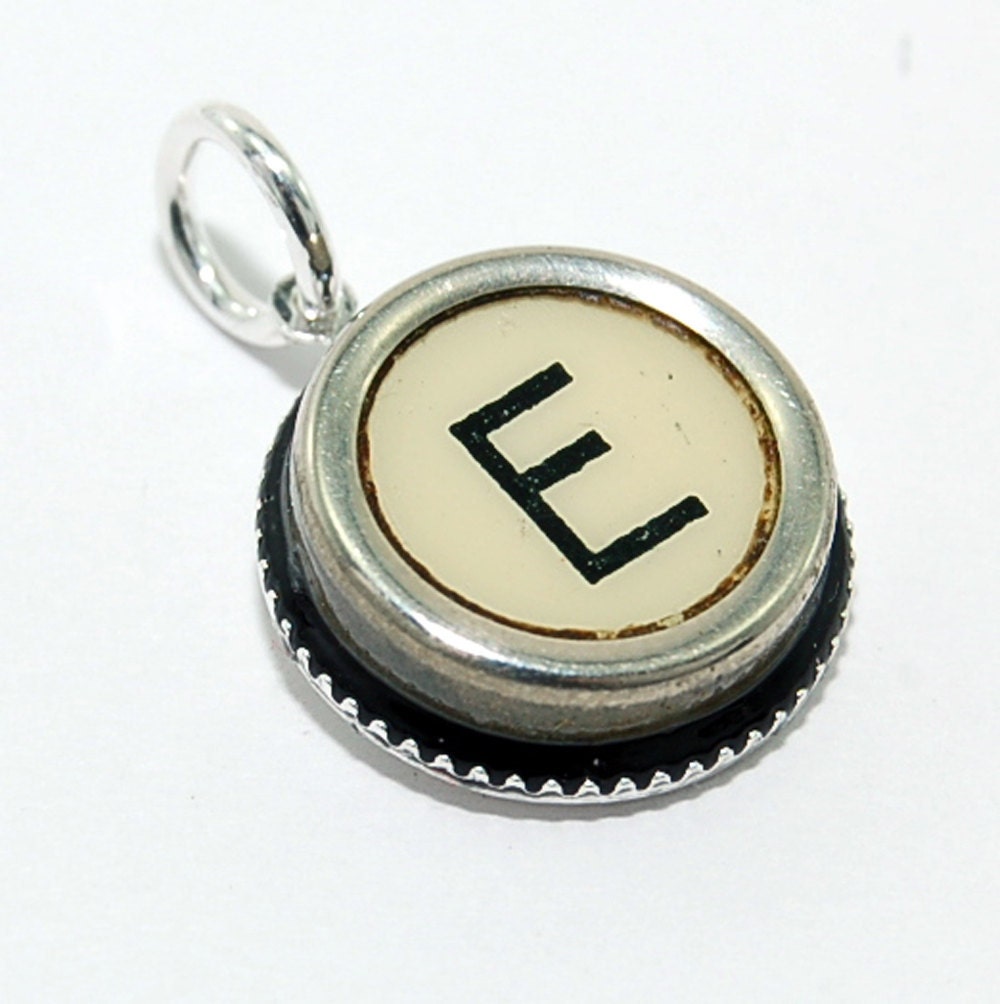 Initial Letter E -  Vintage Typewriter Key Pendant Necklace Charm - on Silver Chain - Other Letters Available