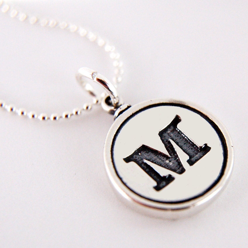 Letter M  Necklace - Sterling Silver Initial Typewriter Key Charm Necklace - Gwen Delicious Jewelry Design