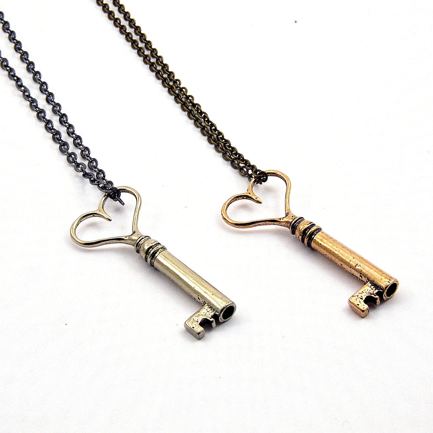 Silver Heart Skeleton Key Necklace Heart Key Pendant Necklace