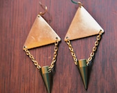 Large Geometric Triangle Solid Brass Spike Dangle earrings