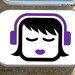 Headphone Earbud tin large white ALTOID size - girl face with PURPLE lips and headphones