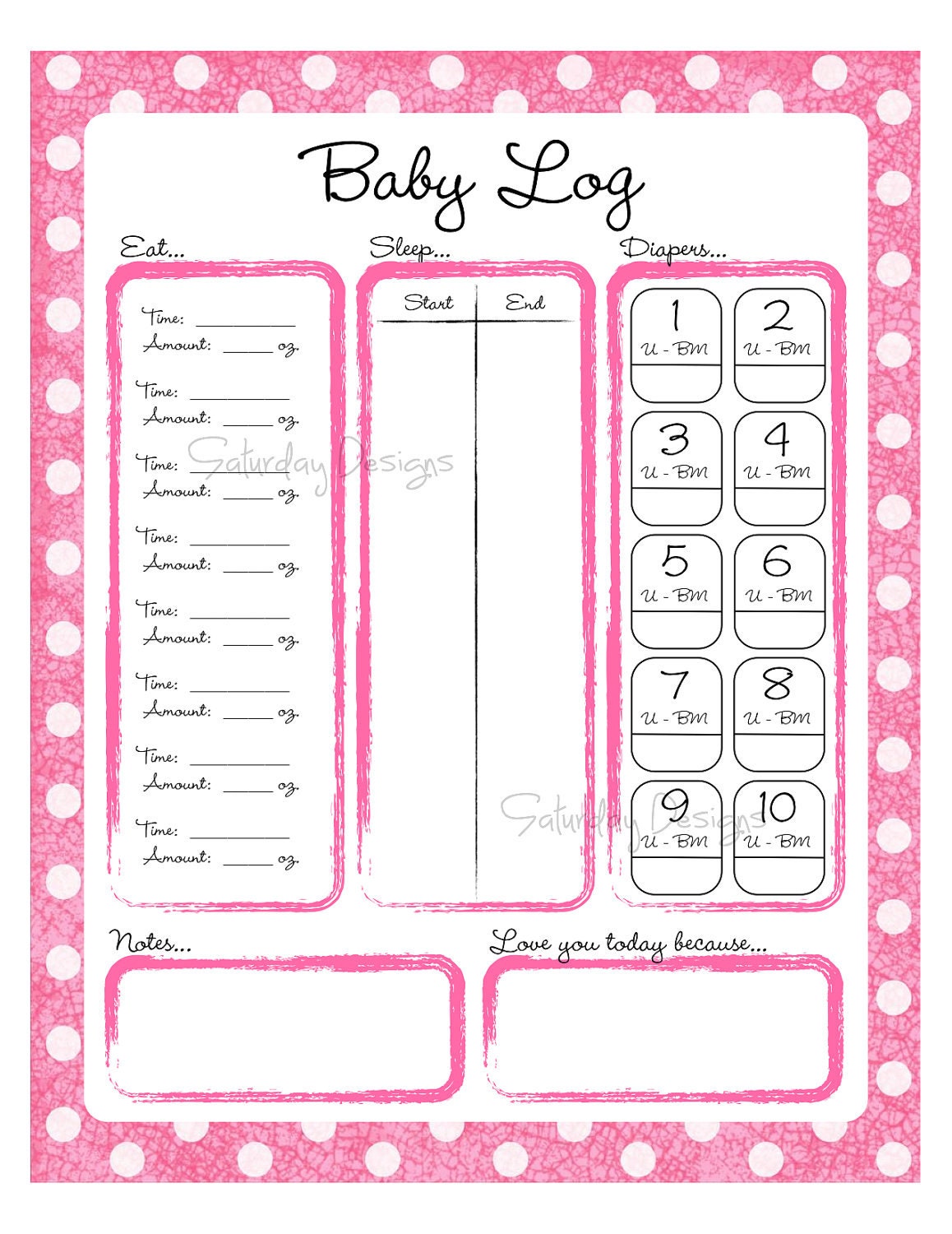 Printable Daily Log for Baby - feeding, diaper, nap chart
