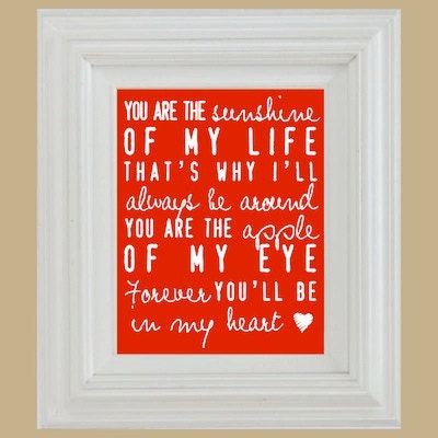 Sunshine of My Life lyrics - printable art, any size