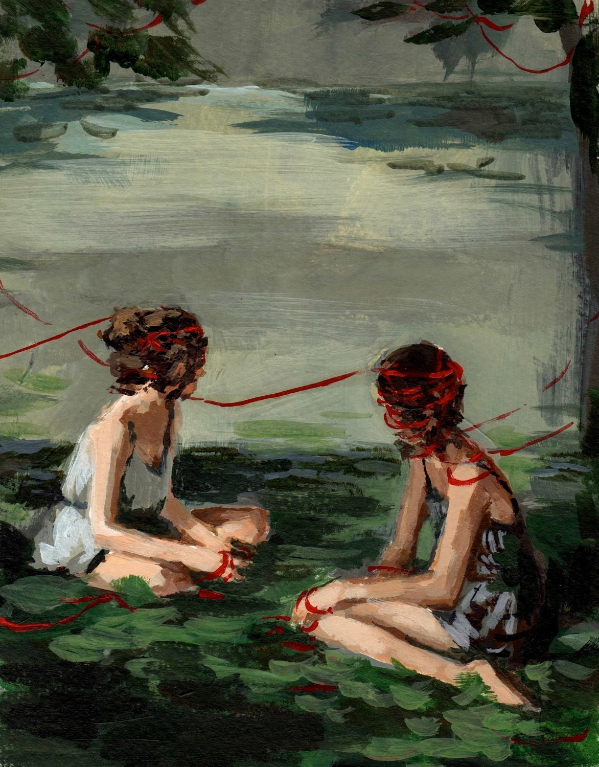 Red Ribbon . giclee digital art print of painting