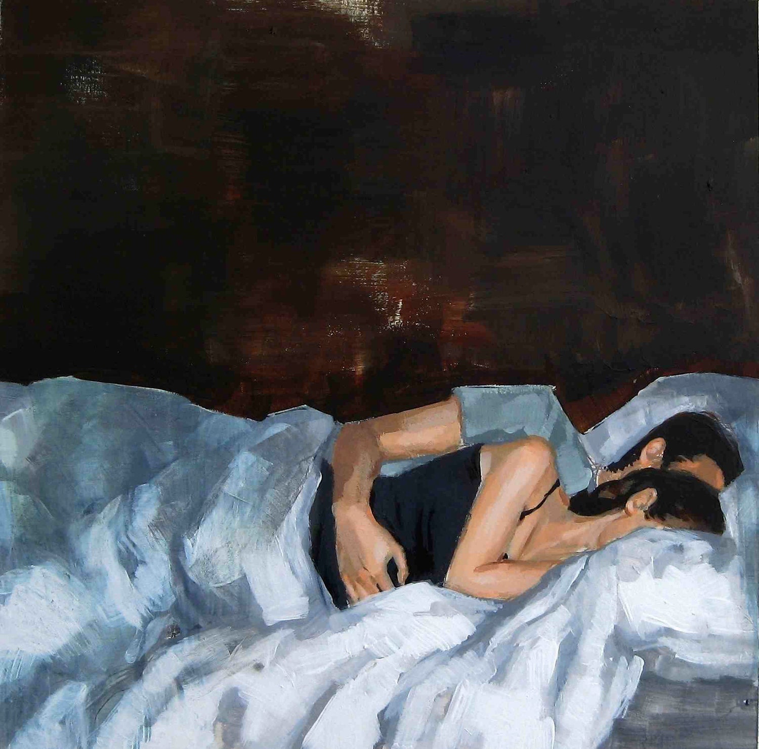 November . giclee art print of couple in bed painting