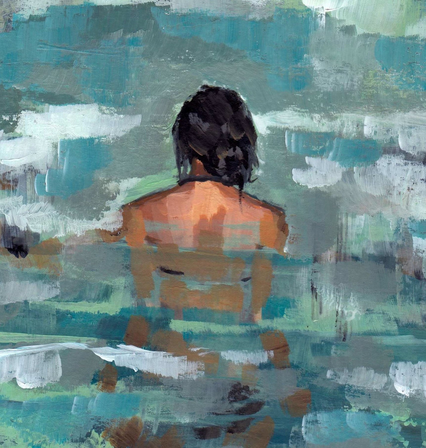 Undertow . large giclee art print poster from acrylic painting of woman in the sea