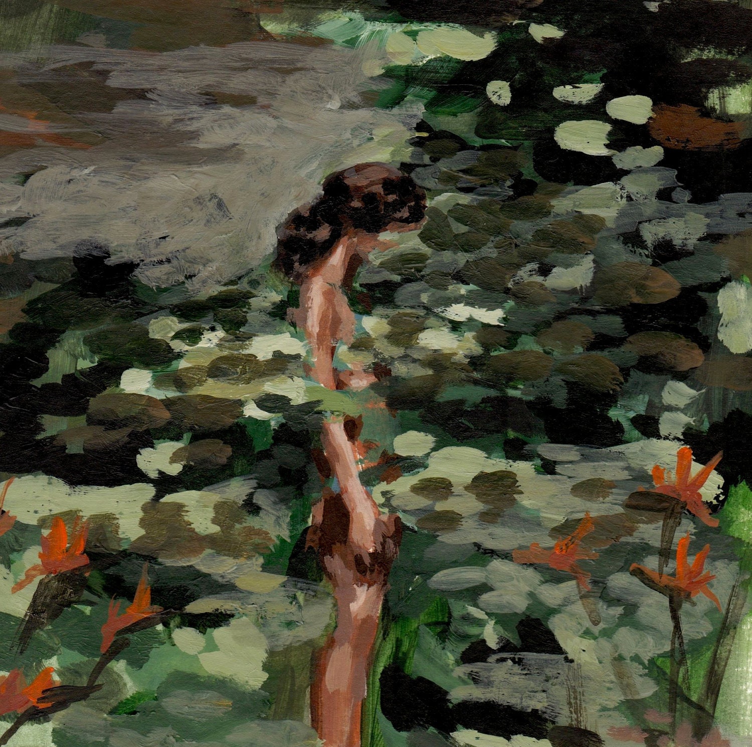 Watching Trees . woodland forest giclee art print of original painting . 8 x 10