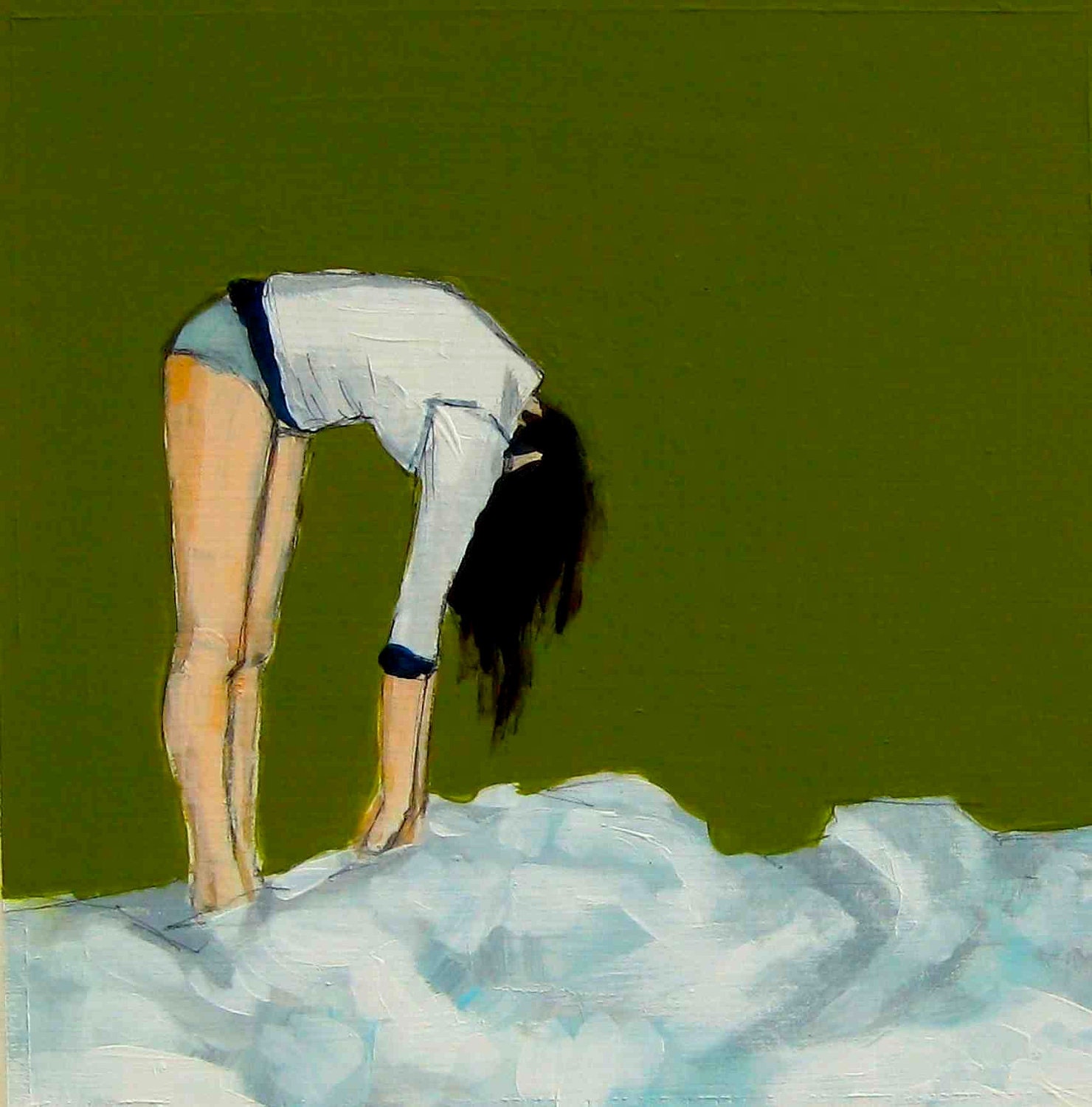 To the Clouds . giclee art print of painting with olive green