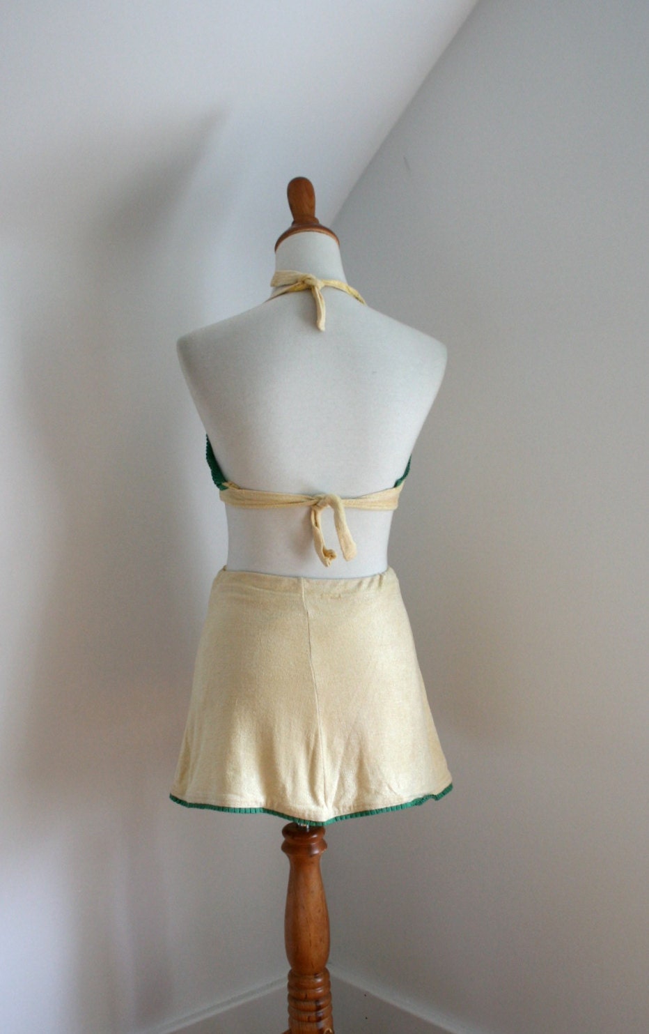 Vintage 1940s Swimsuit Jantzen Yellow & Green Skirted Two Piece