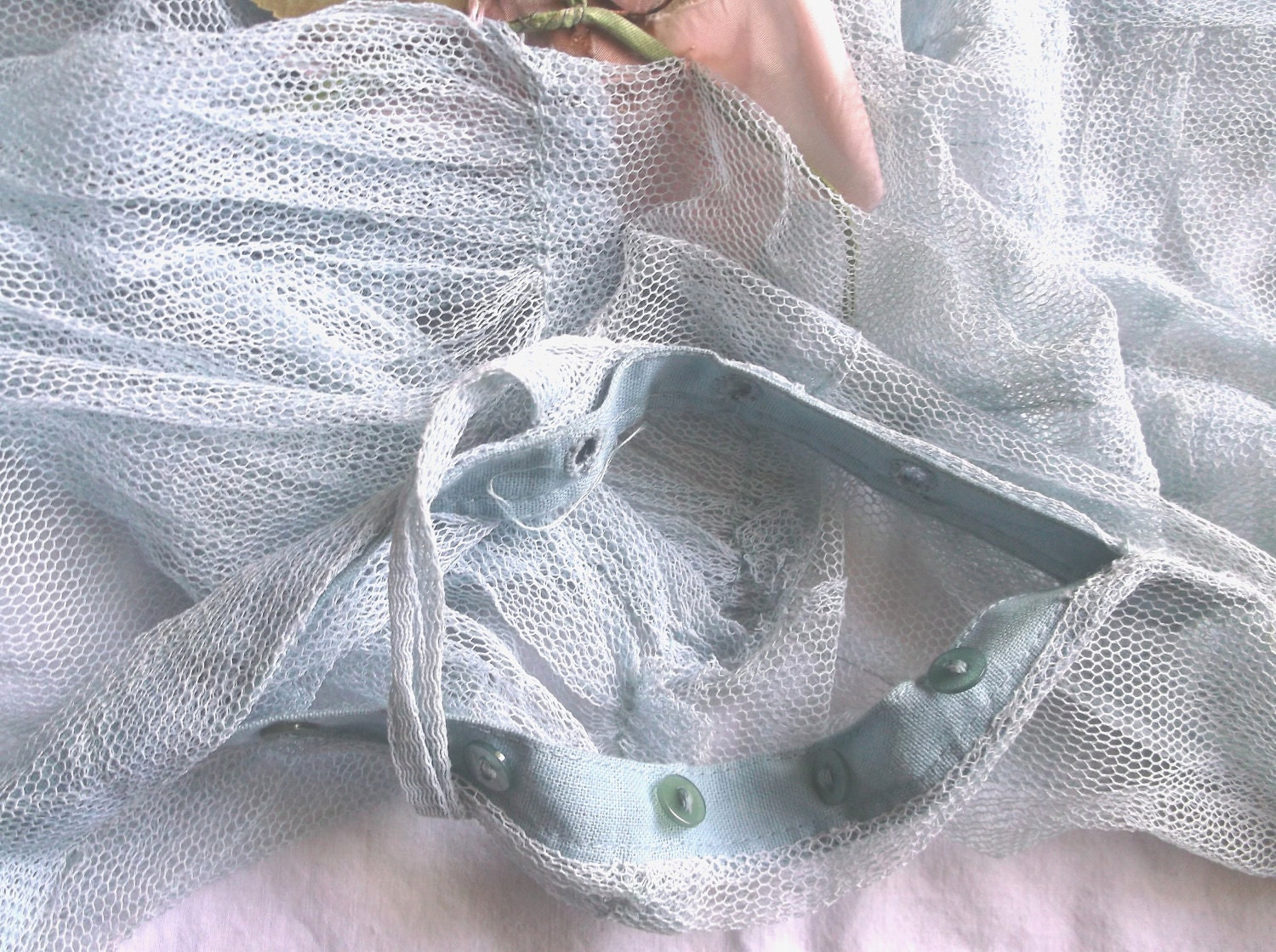 Vintage Baby Blue Shabby Worn Formal Dress with Roses . . . small size