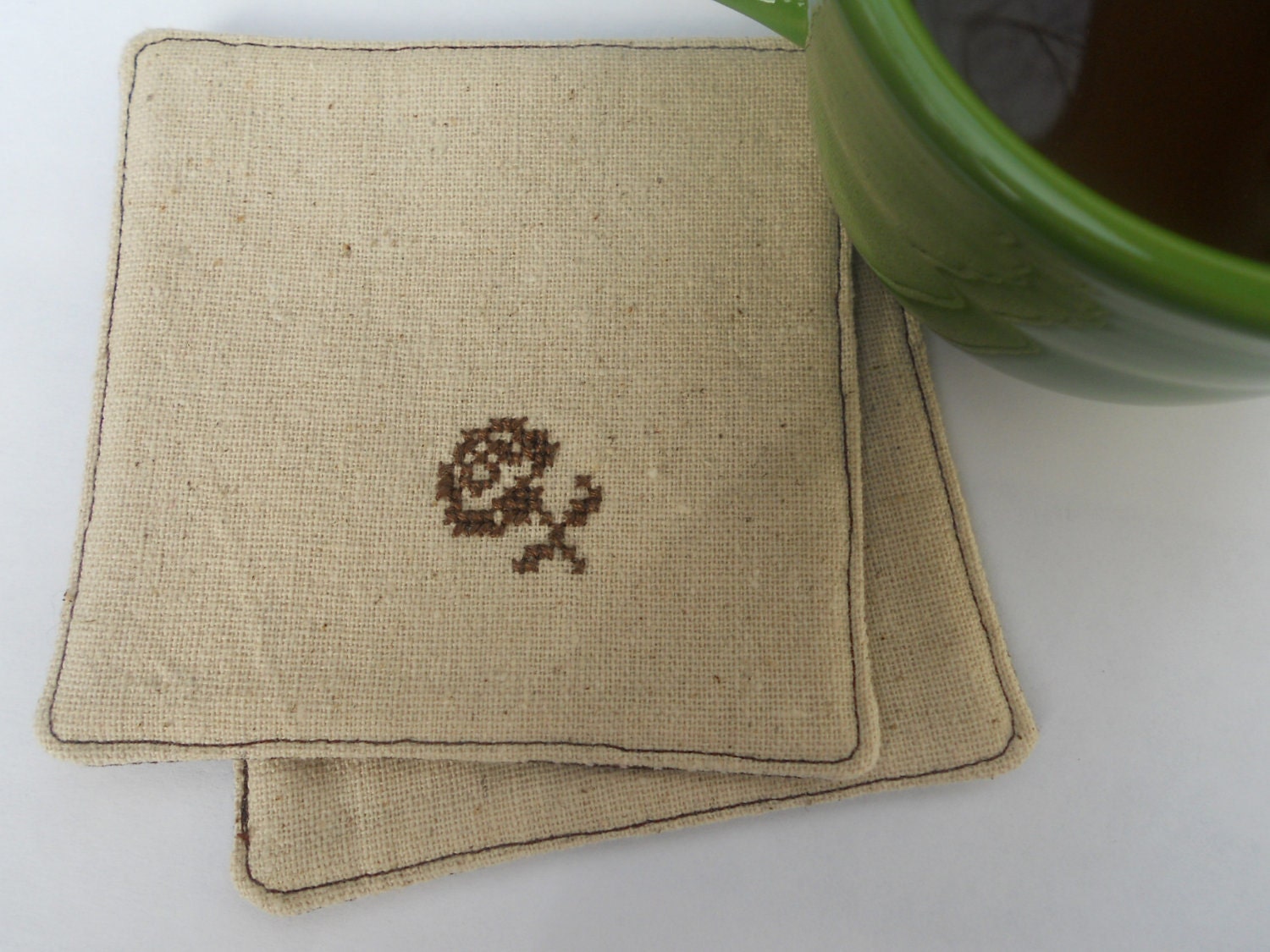 Rose Coaster Set / Cross Stitch / Ready to Ship