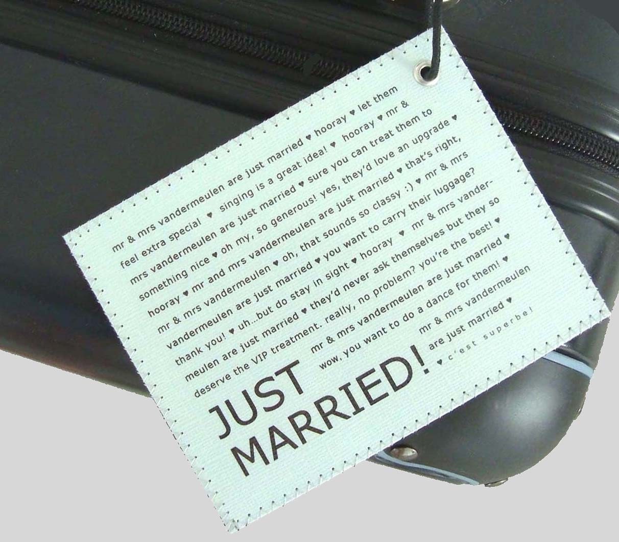 The ULTIMATE Custom Wedding Travel Set - Set of 3 Custom Wedding Luggage Tags in pastel mint.