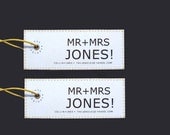 The essential HONEYMOON handmade and personalized Mr & Mrs Luggage Tag Set.