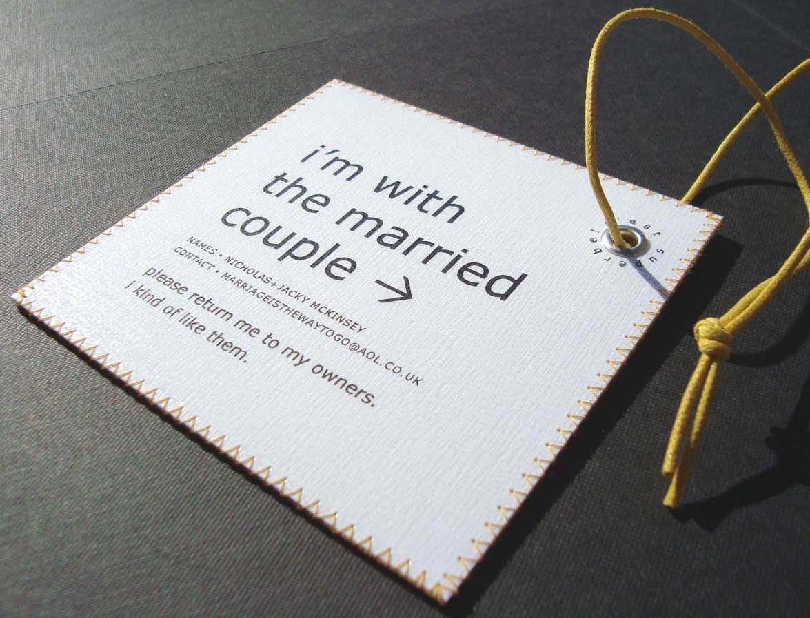 Great Unexpected Wedding Gift - Wedding Luggage Tag that's traveling with The Married Couple.